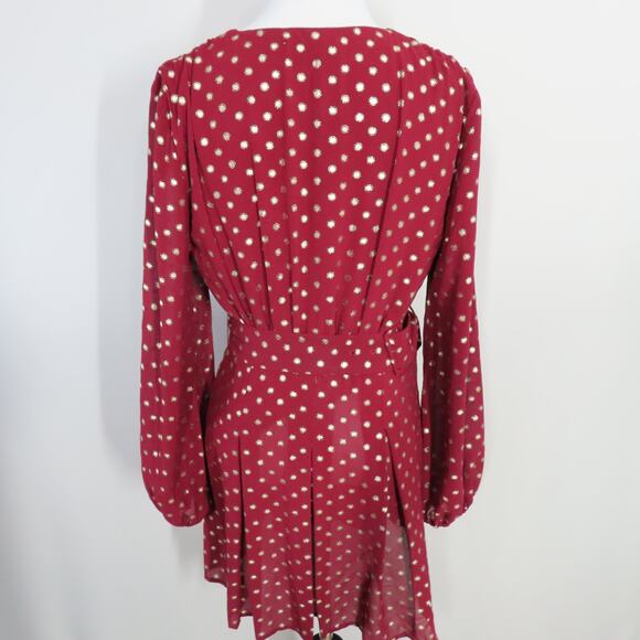 Yumi Kim Wine Hot Spot Heartbeat Mini Dress Surplice Long Blouson Sleeves Small - Picture 6 of 10